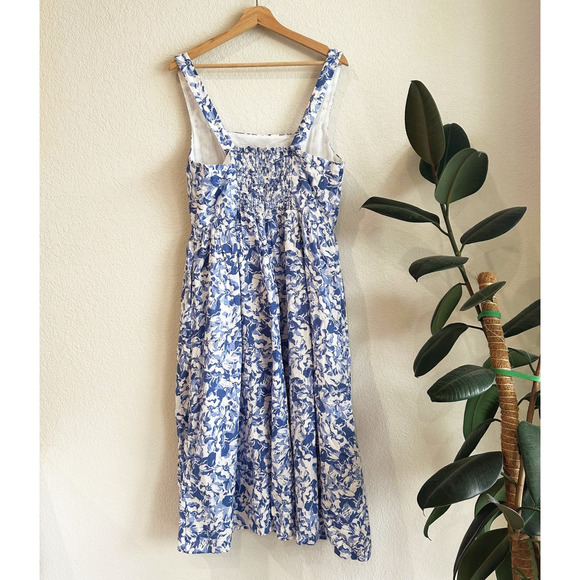 Quince Womens European Fit & Flare Floral Linen Dress Large Cottagecore Pockets - Picture 4 of 10